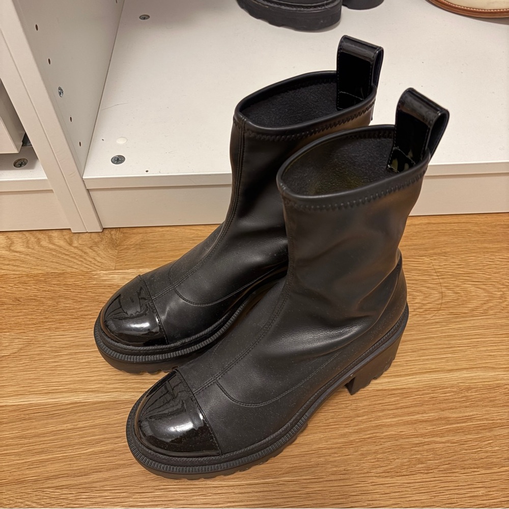 EUC Giuseppe Zanotti Vicentha 70 Black Leather Cap-Toe Platform Ankle Boots 39.5